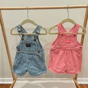 Vintage OshKosh B'gosh Striped Blue and Pink Overalls